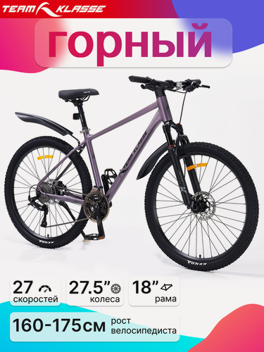Изображение товара Велосипед Team Klasse TB-05, горный, 27 скоростей, диаметр колес 27,5", рама 18", матовый фиолетовый