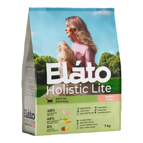 Корм Elato Holistic Lite для привередливых взрослых кошек, с кроликом и индейкой, 7 кг