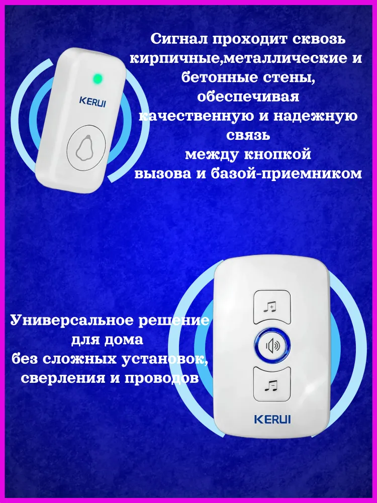 Звонок беспроводной дверной для дома, дачи, квартиры, калитки, Звонок беспроводной дверной уличный. 1 приемник 2 кнопки. — фото 1