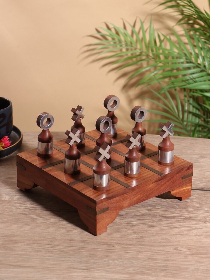 Настольная игра «Крестики-нолики», 20×20 см, манговое дерево, алюминий