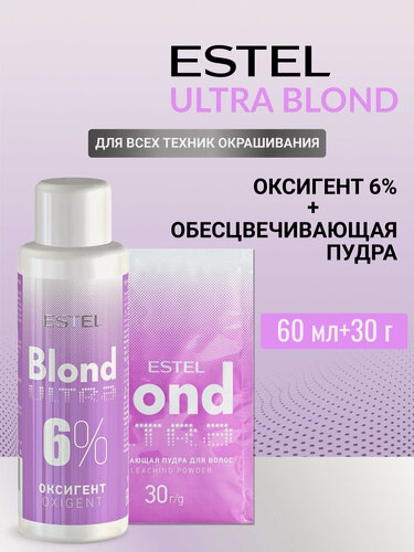 Изображение товара Набор для обесцвечивания волос ESTEL Ultra Blond пудра и оксид 6%, 30г+60 мл