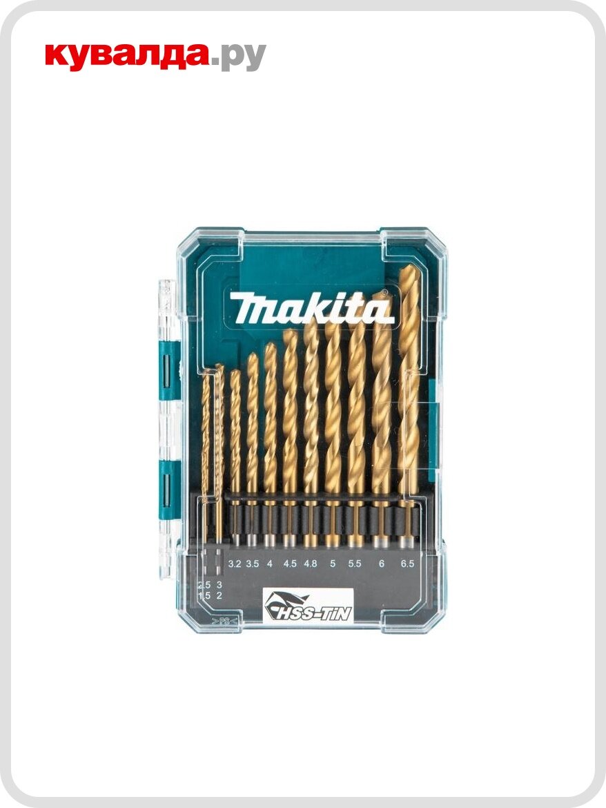 Набор сверл по металлу MAKITA D-72855 hss-tin economy 13 шт. (1.5-6.5 мм шаг 0.5 мм)