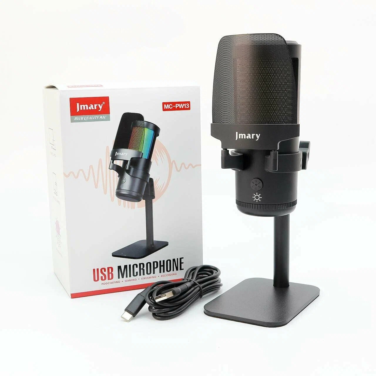 Микрофон Jmary MC-PW13 USB, конденсаторный, для ПК, стриминга, записи, черный