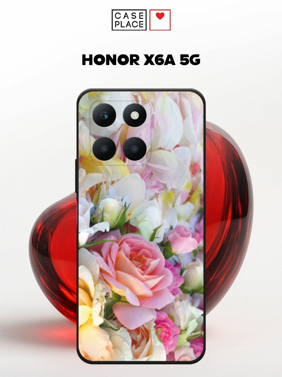 Черный матовый чехол на Honor X6A / Хонор X6A с принтом Утренние розы