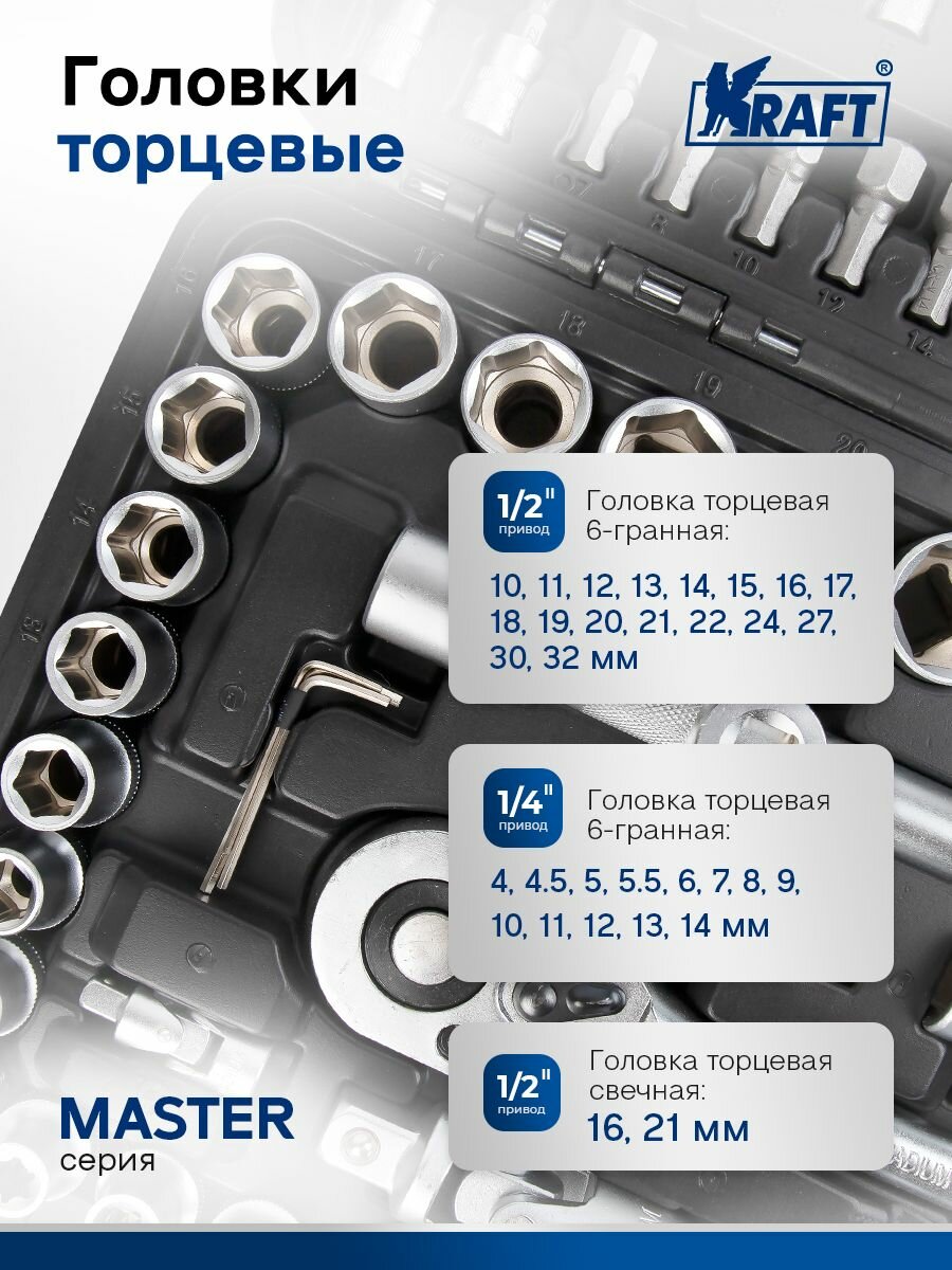 Набор инструментов для автомобиля 1/2"DR и 1/4"DR 108 предметов, Master — фото 1