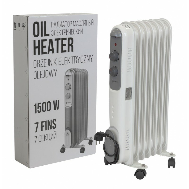 Forcekraft Радиатор масляный электрический (220-240V,50/60Гц,1500Вт,7 секций 11x58см,3 режима нагрева, защ. от перегрева,33x24x62.5см) FK-YL-B14E-7(52333)