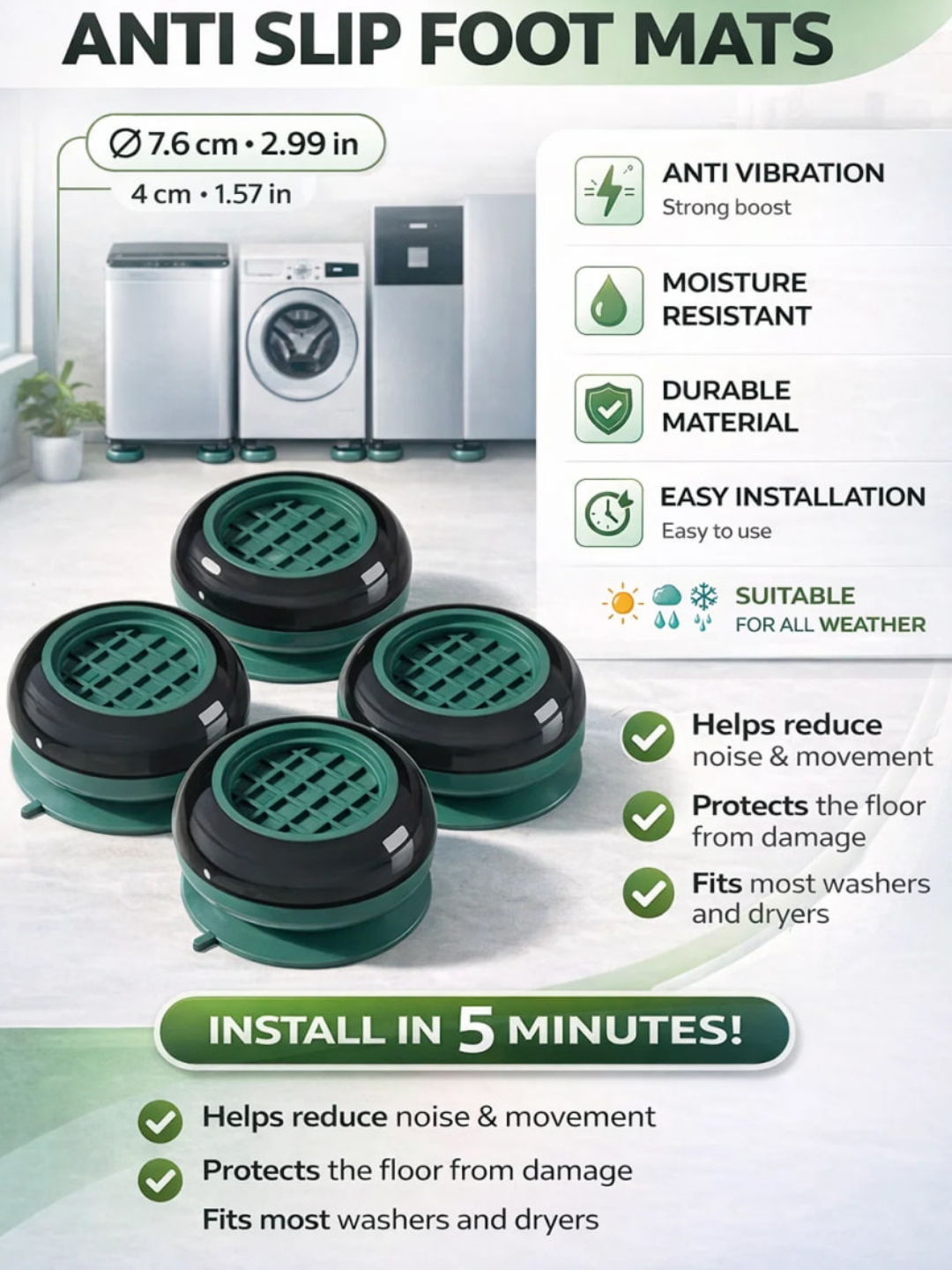 Антивибрационные противоскользящие подставки для стиральной машины, 4 шт