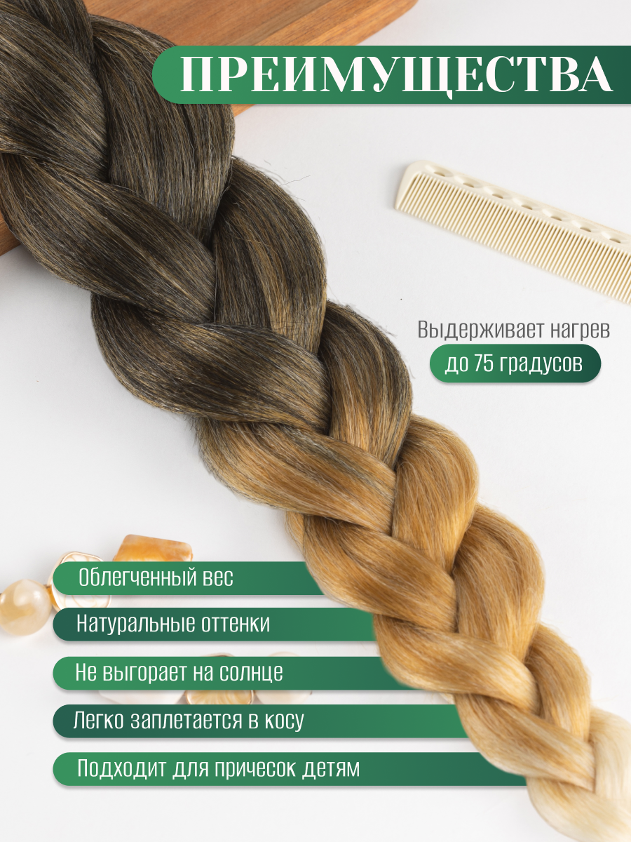 Канекалон для волос омбре шоколад-русый-блонд искусственнные волосы градиент для причесок — фото 1