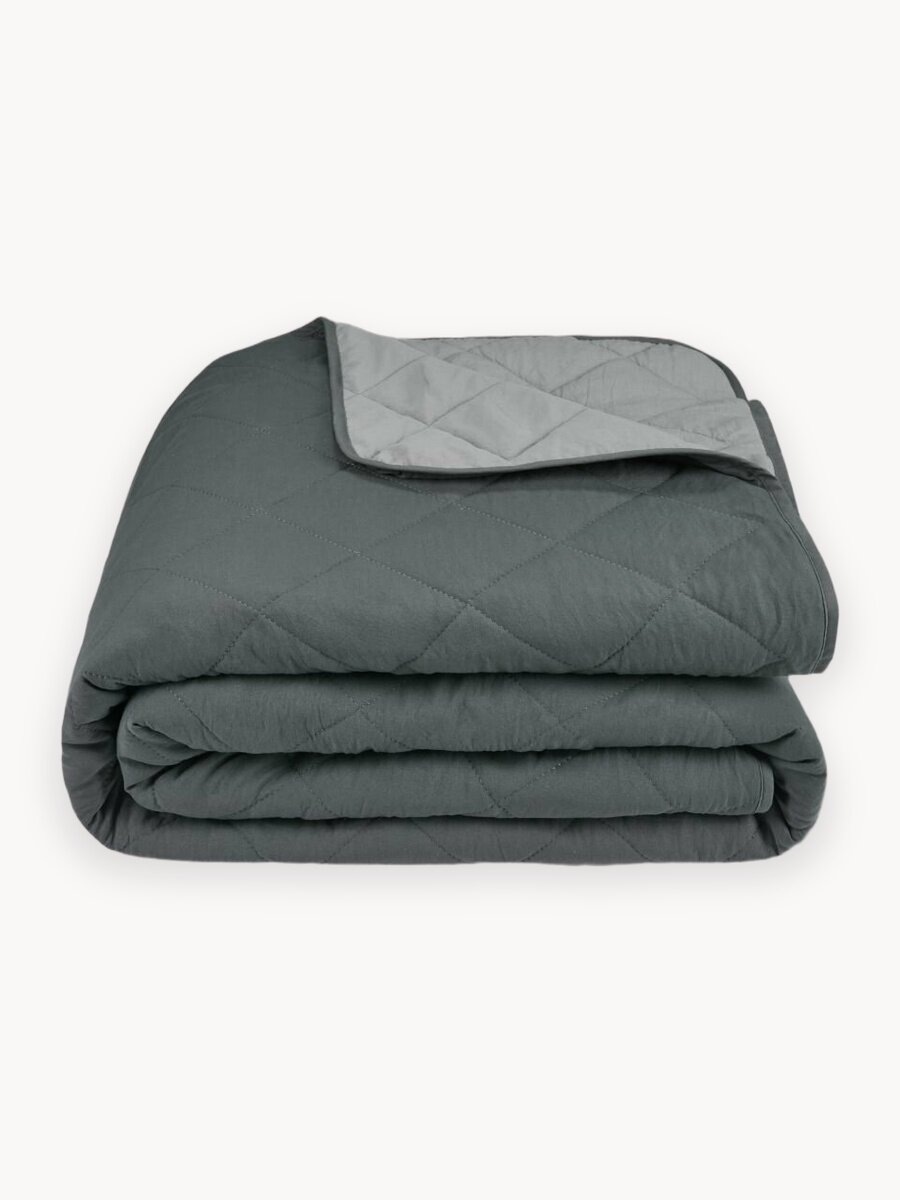 Покрывало стеганое 210х240 см, Guten Morgen, Микрофибра, SOFTOUCH цвет: Стальной серый/Светло-серый