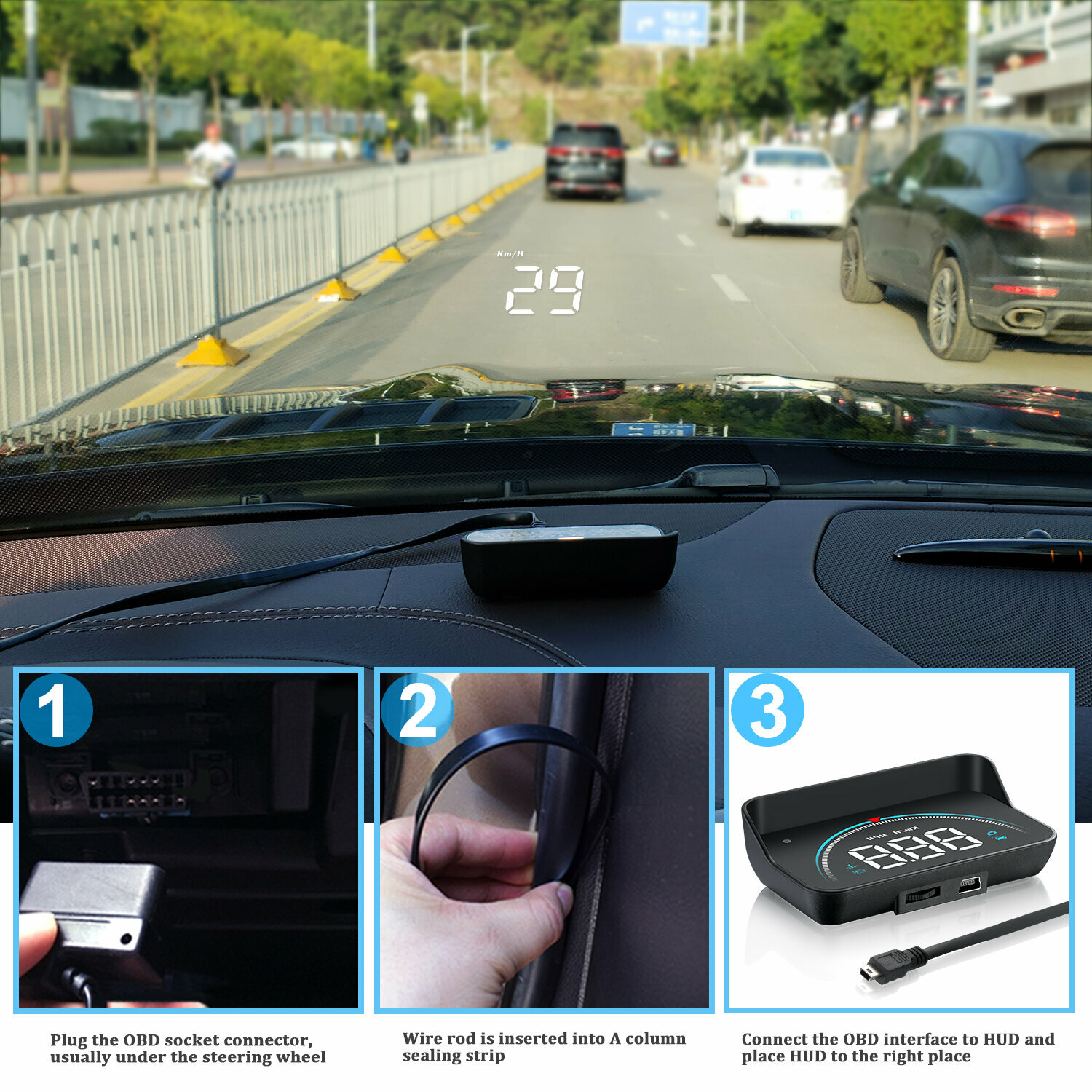Проекционный дисплей для авто M8 OBD-II HUD проектор на лобовое стекло GPS