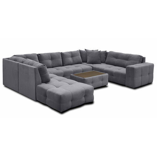 Диван п-образный Спилберг серый угол правый оттоманка левая со столиком