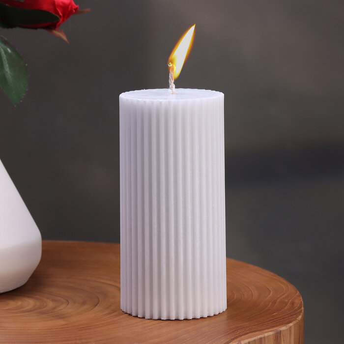 фото Свеча-цилиндр с гранями,5х10 см, пальмовый воск, серая, 6 ч