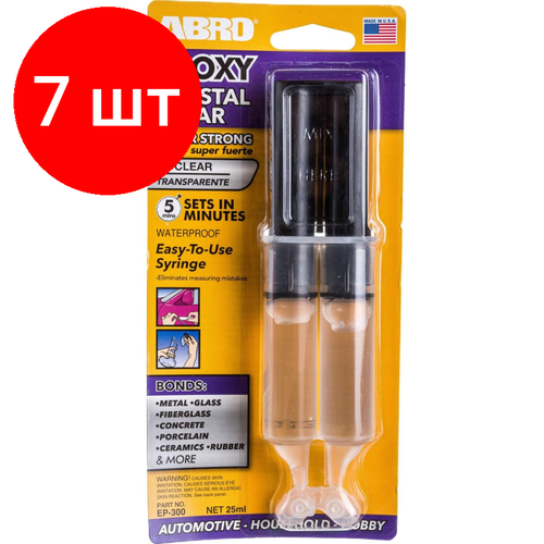 Комплект 7 штук, Клей эпоксидный в шприце ABRO INDUSTRIES INC прозрачный, 25 мл EP-300 клей эпоксидный прозрачный в шприце abro ec 300 abro арт ec300r