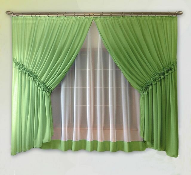 фото Шторы для кухни из тюля вуаль на лентеЛУИ-09 цвет оранжевый кухонный тюль/ тюль