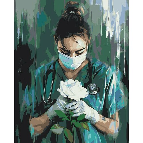 Картина по номерам Медицина: девушка врач и белая роза картина по номерам на холсте девушка с белым котом 40x50