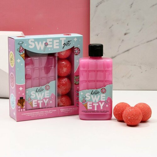 Гель для душа 300 мл и бомбочки для ванной 4 х 40 г «Sweet Gift», подарочный набор косметики, чистое счастье средства для ванной и душа чистое счастье набор beauty бомбочки для ванн