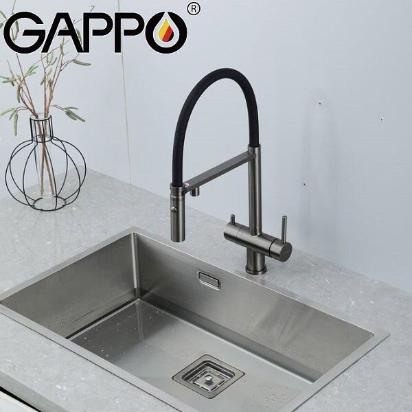 Смеситель для кухни под фильтр Gappo G4397-89 оружейная сталь, черный