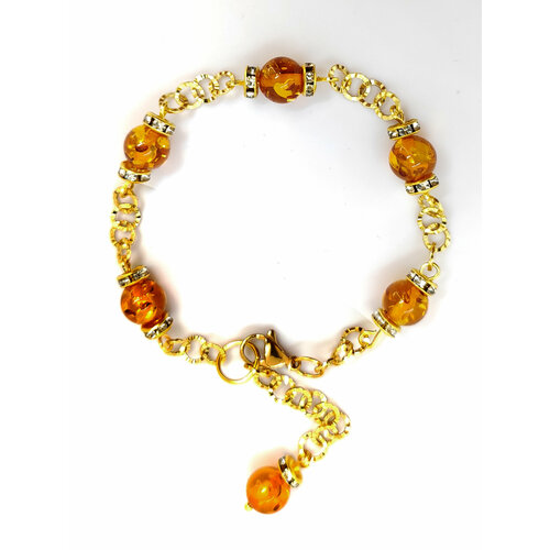 Браслет-цепочка, янтарь, размер 16 см, размер S, золотой, оранжевый