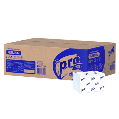 Салфетки бумажные PROtissue Premium C251 двухслойные, V-сложения, 1 упаковка - 20 пачек по 200 листов