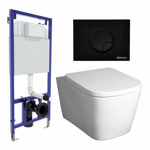 Комплект 3 в 1 инсталляция Berges Wasserhaus Novum 040225 + Унитаз подвесной BelBagno Albano BB120CHR + кнопка черная комплект 3 в 1 инсталляция berges wasserhaus novum 040225 унитаз подвесной belbagno marino кнопка черная