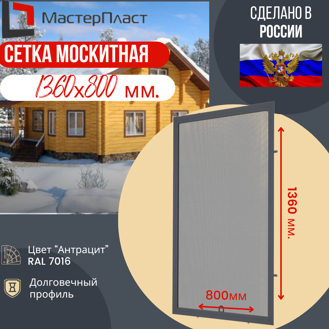 фото Сетка москитная для окна размером до 1380 х 800 мм цвет антрацит RAL 7016 / Москитная сетка для самостоятельной сборки