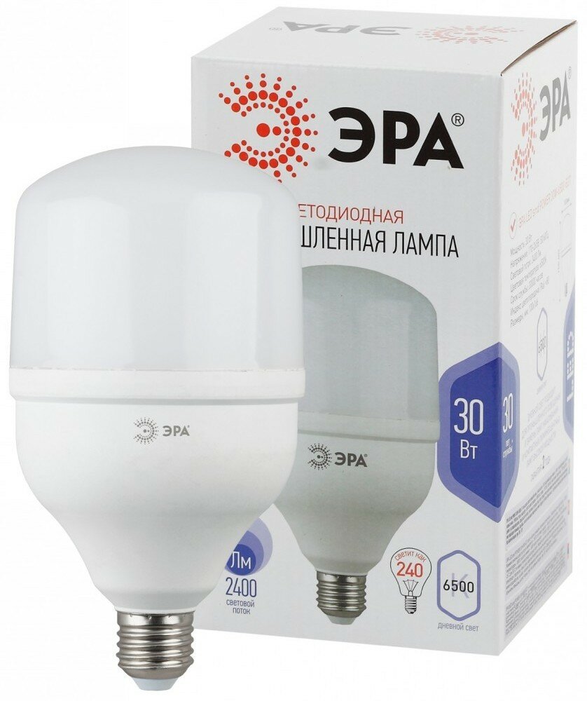 Эра Лампа светодиодная высокомощная STD LED POWER T100-30W-6500-E27 30Вт T100 колокол 6500К холод. бел. E27 2400лм Эра Б0027004