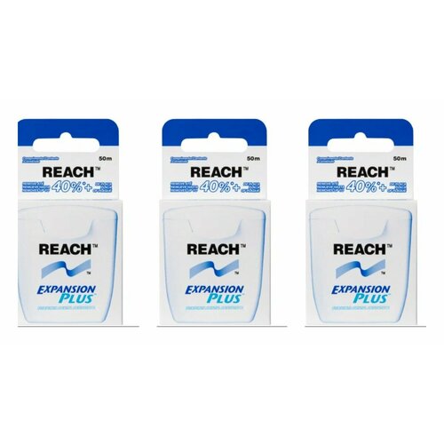 Зубная нить Reach, Dentotape, пропитанная воском, 50 м, 3 шт