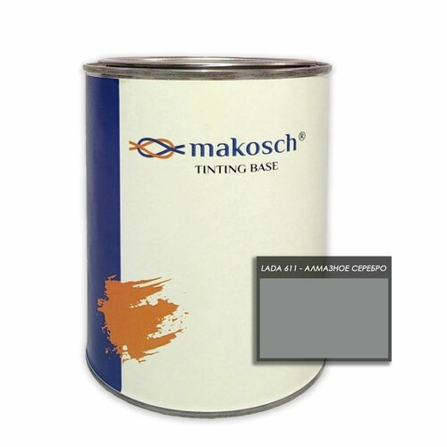Автоэмаль алкидная Makosch / Базовая эмаль Серебристая LADA Granta 611 - Алмазное серебро 800 мл.