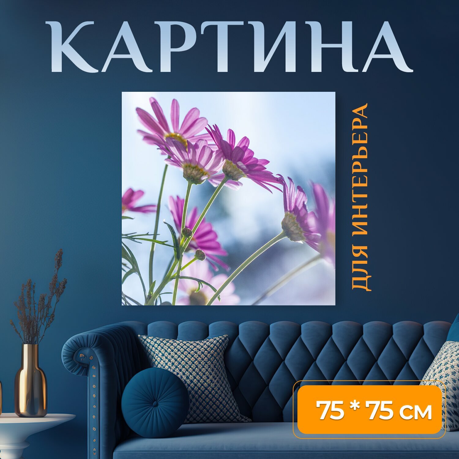 Картина на холсте "Розовый, хризантема, цветок" на подрамнике 75х75 см. для интерьера