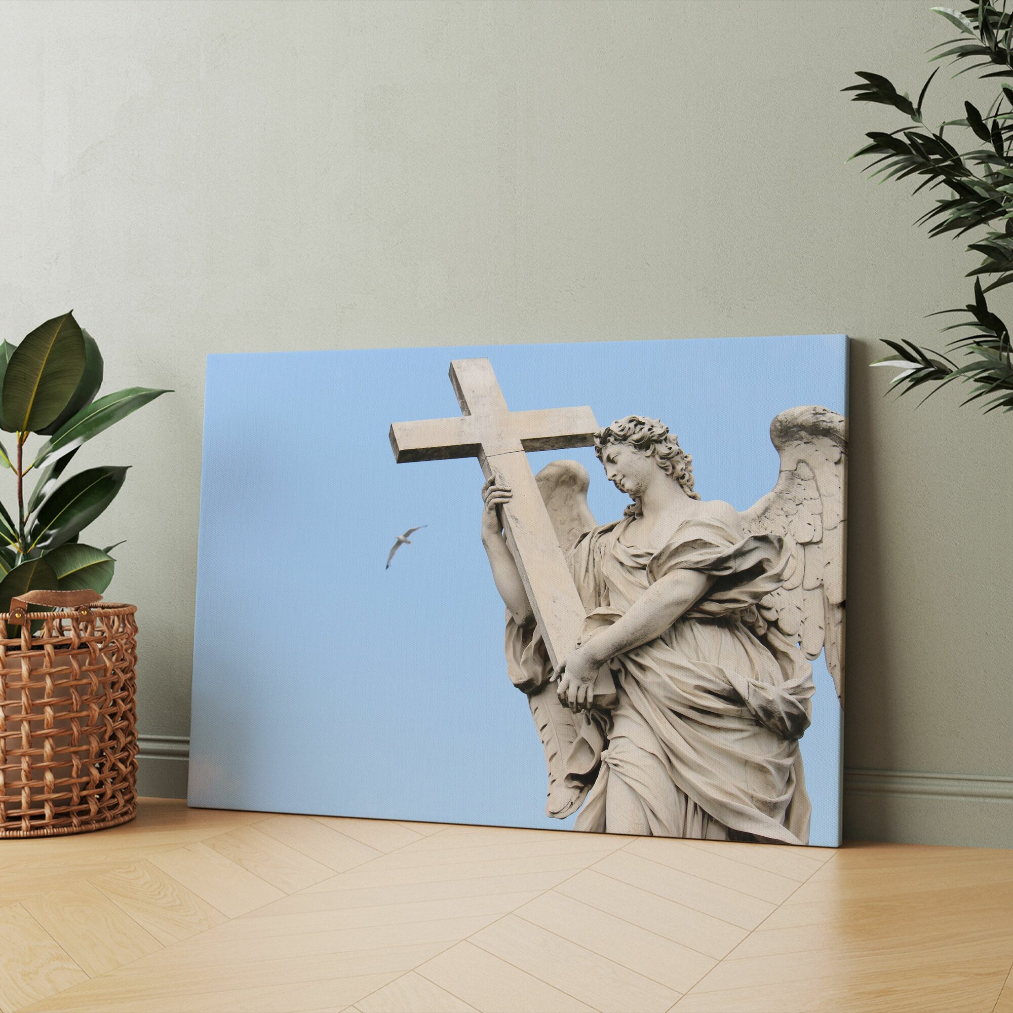 Картина на холсте (scientific method ангел с крестом статуя скульптура в риме) 20x30 см/для интерьера/в комнату/на стену/в подарок
