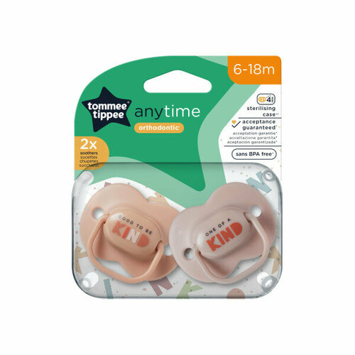 Соски-пустышки Tommee Tippee Anytime для детей от 6 до 18 месяцев, 2 штуки