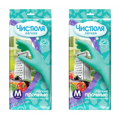 Чистюля Перчатки хозяйственные Легкая размер M прочные 2 уп 392₽