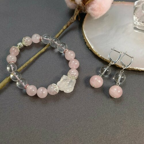 Комплект бижутерии Камни Елены: серьги, браслет, горный хрусталь, кварц, размер браслета 17 см