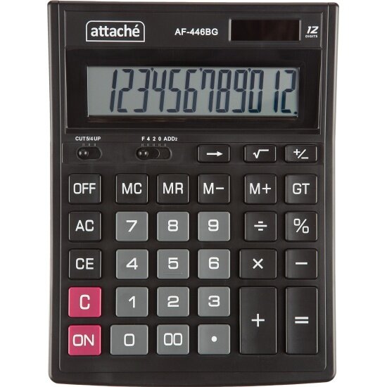 Attache Калькулятор настольный полноразмерный AF-446BG,12р, дв. пит, чрн-сер