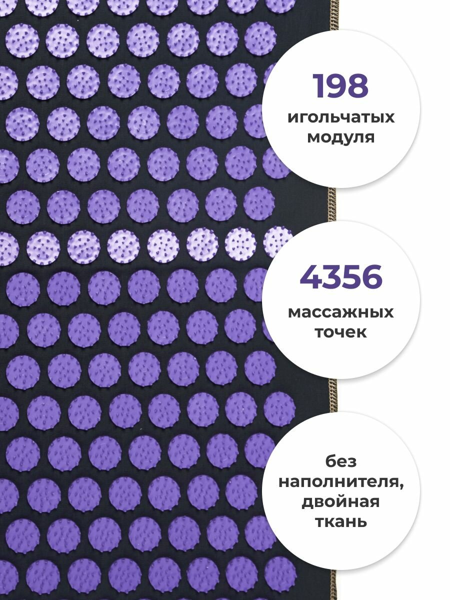 Массажный коврик Кузнецова для спины и ног с иголками апликаторами, 55 х 40 см, фиолетовый