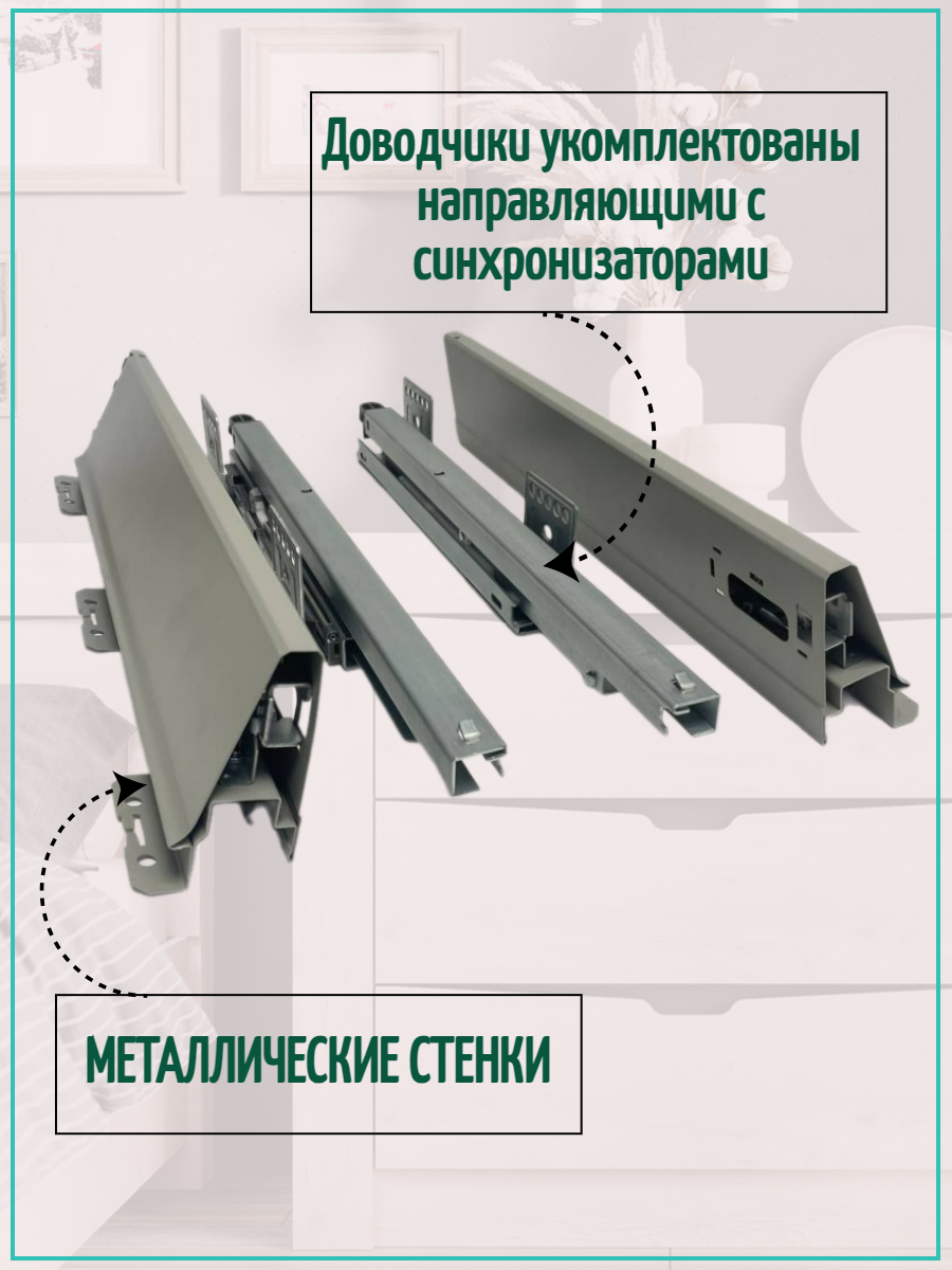 Направляющие Мебельная фурнитура Фаворит "Тандембокс", 45 см, без доводчика, нагрузка до 35кг — фото 1