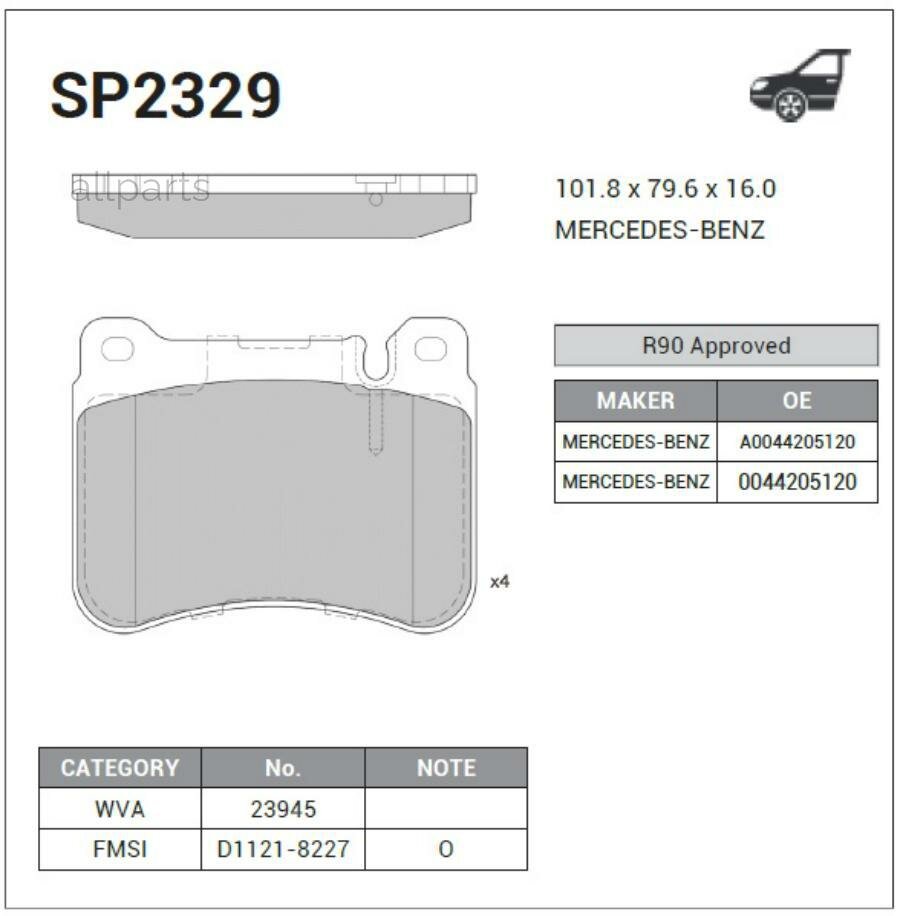 SANGSIN BRAKE SP2329 Колодки торм. дисковые Hi-Q BENZ SLK (R171) 04-11 (D1121)