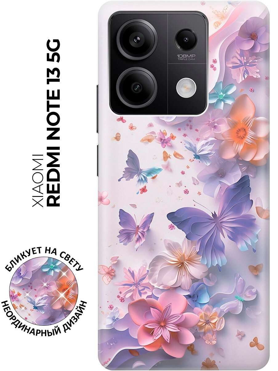 фото Силиконовый чехол на Xiaomi Redmi Note 13 5g с принтом "Розовые цветы на мятном фоне"