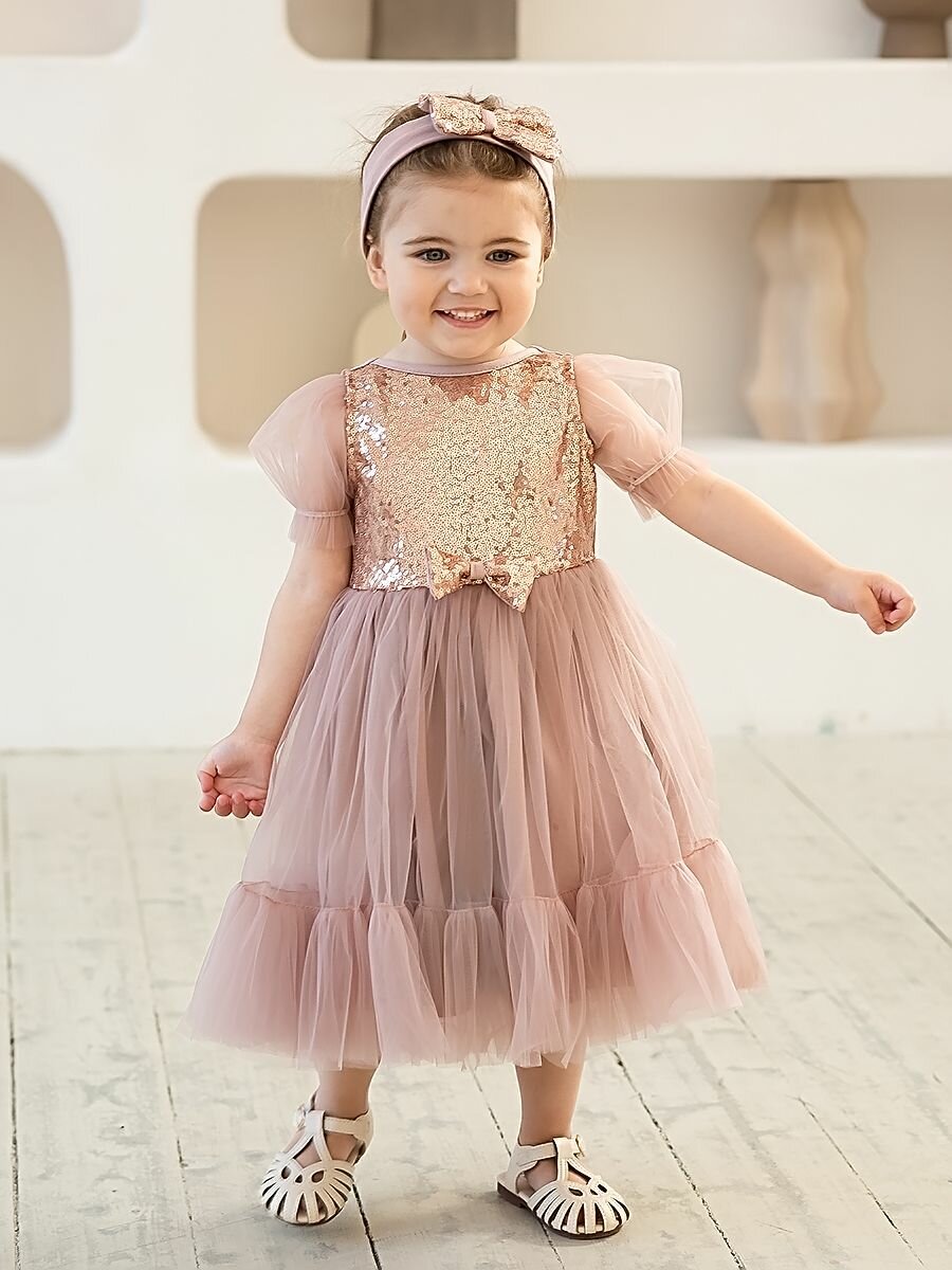 Платье TRENDYCO Kids На праздник и каждый день размер 74 бежевый