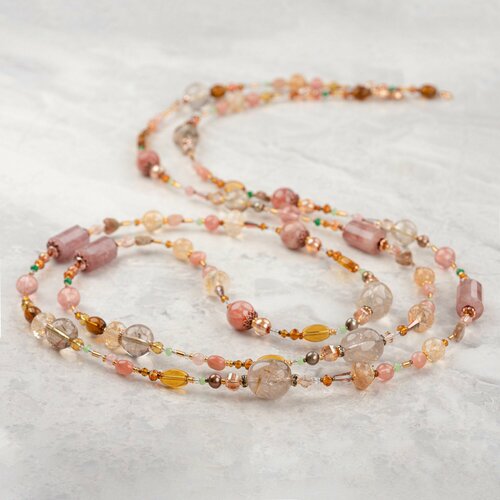 Колье Diana Savitskaya, кварц, гeлиoлит, цитрин, длина 145 см, золотой, зеленый