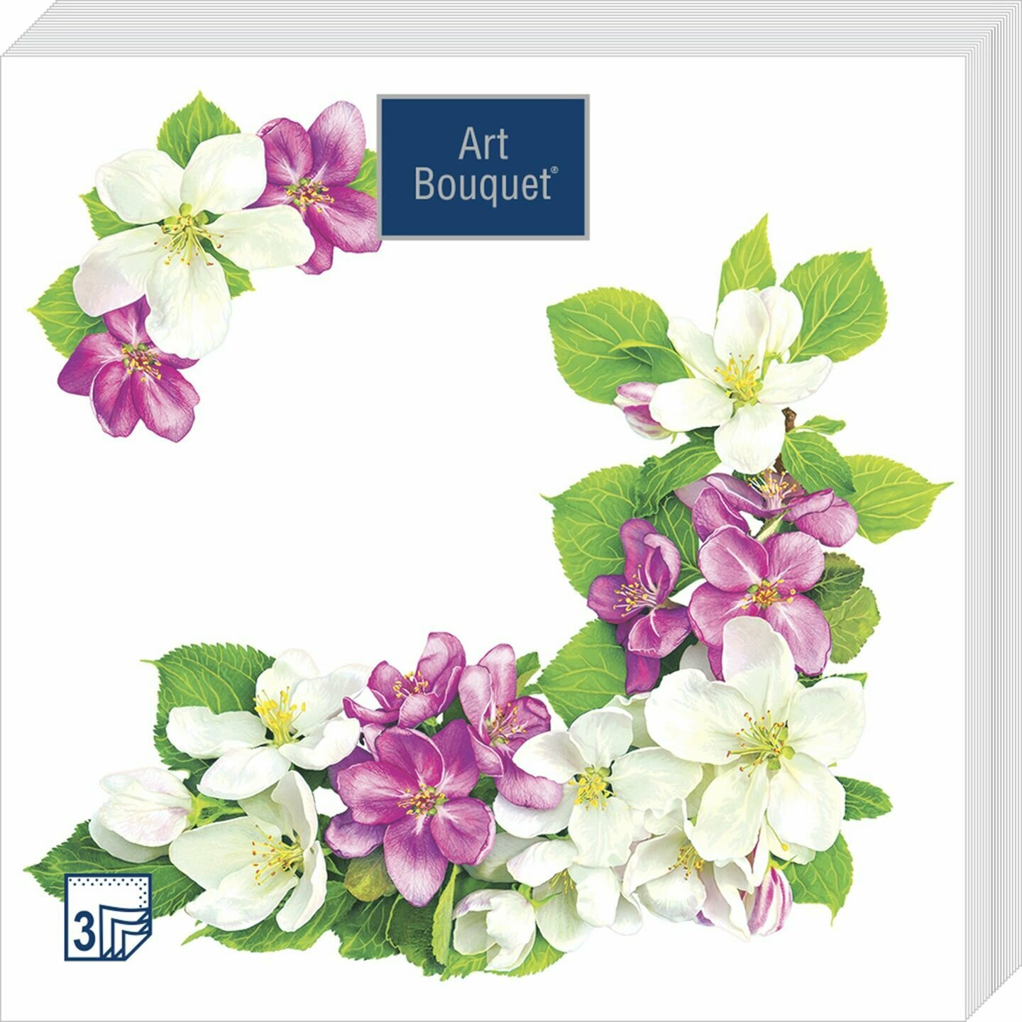 Салфетки одноразовые бумажные Bouquet трехслойные 33х33 см яблоневые цветы, 20 шт - фото №5
