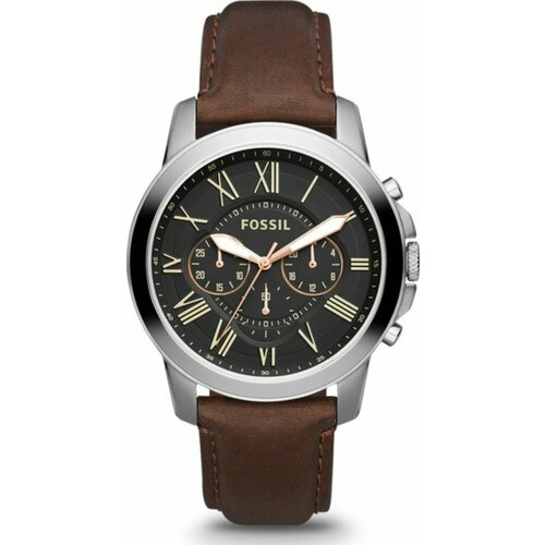 наручные часы fossil fs4813 коричневый серебряный Наручные часы FOSSIL Grant FS4813, коричневый, черный