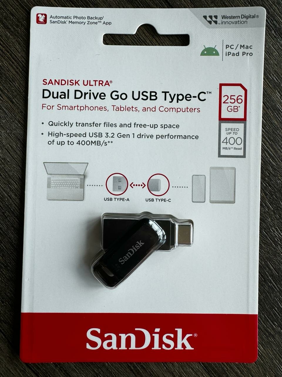 Флешка SanDisk Ultra Dual Drive Go USB Type-C 256 ГБ, 1 шт, черный