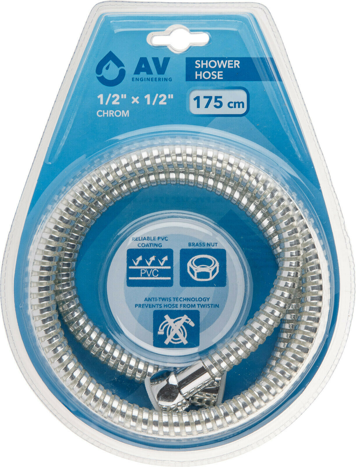 Шланг душевой, PVC, 1/2" г-г 175 см, хром, AV Engineering (AVSSS-111)