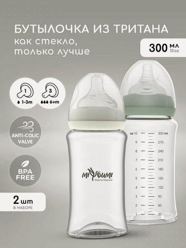 Изображение товара Бутылочки для кормления Miyoumi, антиколиковые, для новорожденных, тритан, 2 шт