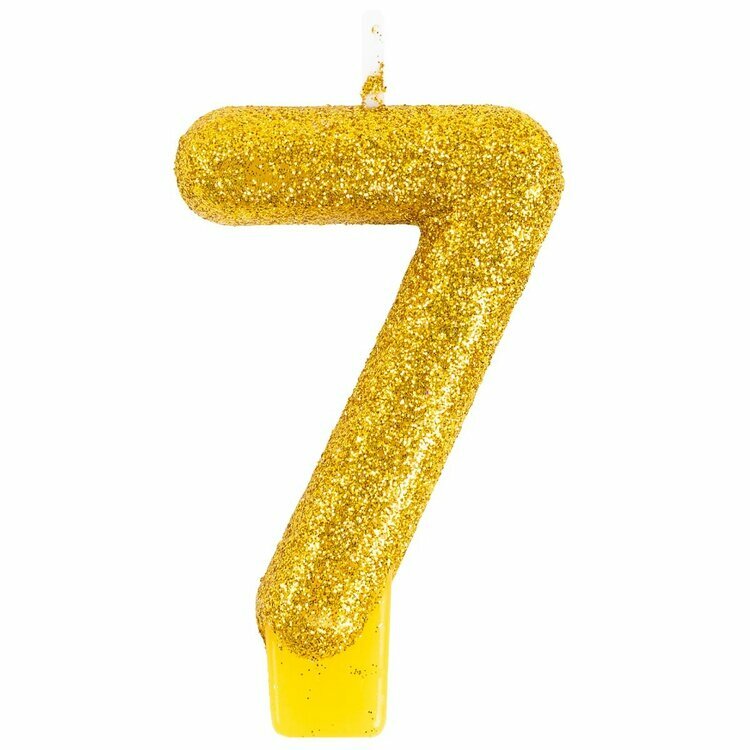 Свеча-цифра "7" Блестящая золотая 7,6см