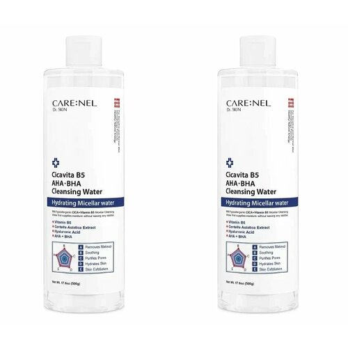 Вода очищающая для лица Care Nel Cicavita B5 AHA BHA Cleansing Water с экстрактом центеллы азиатской 500 мл 2 шт 2504₽