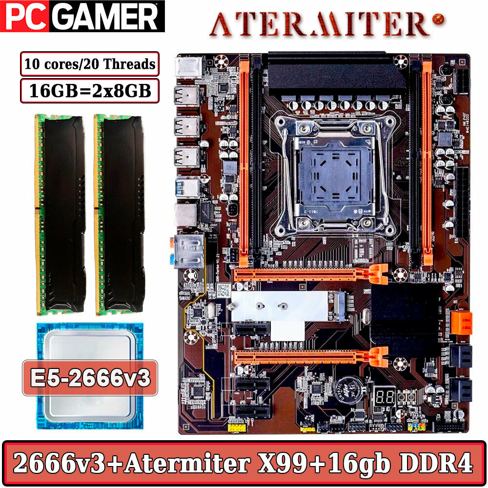 Комплект материнская плата Atermiter X99-Turbo + Xeon 2666V3 + 16GB DDR4 ECC REG 2x8GB