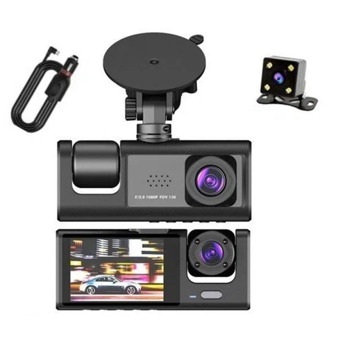 Видеорегистратор BLACK BOX T. R с 3-мя камерами /перед, зад, салон/Full HD 1080P/дисплей 2 дюйма/Объектив 170 градусов/G-сенсор/Дата/Время/Микрофон