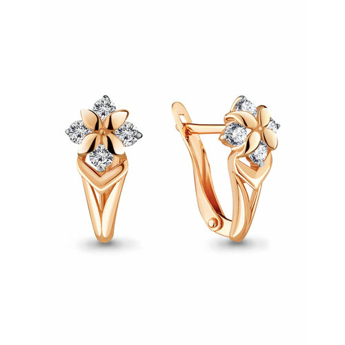 Серьги Amarin Jewelry, красное золото, 585 проба, фианит, золотой